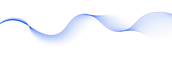 Abstract blue smooth wave on a white background. Dynamic sound wave. Design element. Vector illustration.