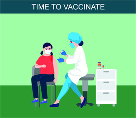 Children vaccination concept for immunity health. Doctor pediatrician makes an injection of flu vaccine to a kid in hospital. prevention and immunize.