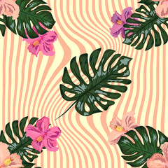 Floral exotic tropical seamless pattern tropic hawaiian wallpaper. Botanical print. Modern floral background.