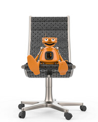 vintage robot boss is on the chair in a white background