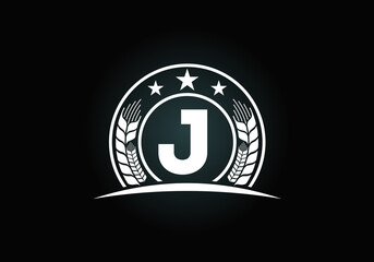 Initial J monogram alphabet symbol design incorporated with Wheat, barley, or rye. Agriculture logo concept. Font emblem. Logo for agriculture business and company identity