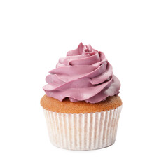 Delicious cupcake with cream isolated on white