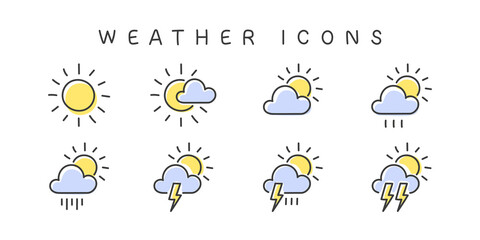 Weather Icons Pack. Meteorology icons. Weather web icons in modern style. Vector illustration
