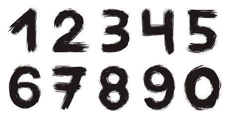 Dry brush numbers set. Monochrome isolated vector numbers. Hand-drawn images kit.