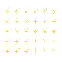 Set of yellow, gold sparkles icon vector design. Glowing light effect cartoon style concept design