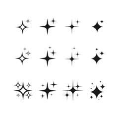 Set of shine icons, clean star icon, twinkling stars, sparkle light, shining burst vector design concept