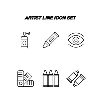 Profession of artist concept. Modern outline illustration for web sites, apps, banners, flyers. Editable strokes. Line icon set including icons of dye aerosol, stylus, eye, pallette,