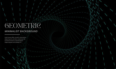 Abstract geometric swirl background with dashed line design isolated on black background, Vector illustration