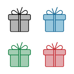 Set Gift box, Simple gift box with filled vector icon. Gift box sign with bow symbol, Stroke pictogram. Vector illustration isolated on a white background.