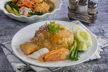 Seafood fried rice, street food