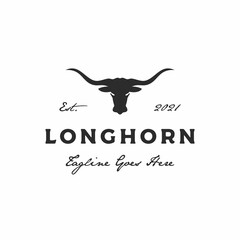 Texas Longhorn logo, Country Western Bull Cattle Vintage Retro Logo Design - obrazy, fototapety, plakaty