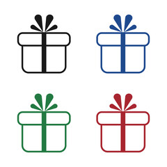 Set Gift box, Simple gift box with line vector icon. Gift box sign with bow symbol, Stroke pictogram. Vector illustration isolated on a white background.