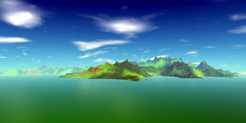 Obraz na płótnie Canvas Alien Planet. Mountain and lake. 3D rendering