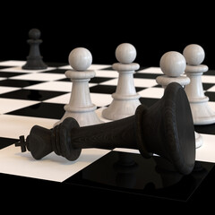 3D illustration Checkmate end of game, king fall down