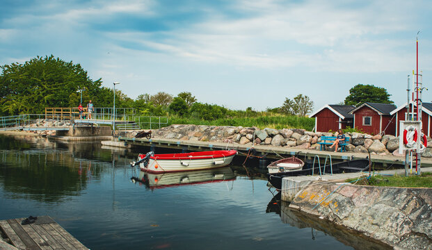 View of the sea at Kivik harbor, Osterlen, Sweden
