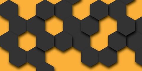 Abstract black with yellow hexagon layers background
