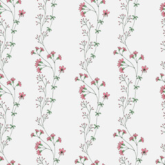 Seamless floral texture for your design. Hand-drawn pattern with pink flowers and leaves.