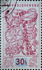 Czechoslovakia Circa 1958: A postage stamp printed in Czechoslovakia showing various jewelry at the Universal and International Exposition at Brussels