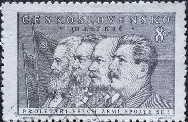 Czechoslovakia Circa 1951: A postage stamp printed in Czechoslovakia showing the portraits of the...