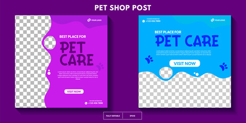 set of modern pet shop post template, Pet care social media post Template or web banner template with space for photo. super dog food, Pet care service promotional banner ads design