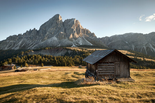 Dolomites with old cabin