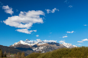 Mountain landscape at Torbiera Fiave in Italy.