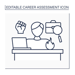 Excitement line icon. Enthusiastic. Job satisfaction. High excitement about new workplace. Career progression. Career assessment concept. Isolated vector illustration. Editable stroke