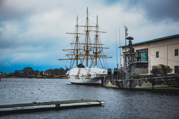 A sailing ship outside the naval museum in Karlskrona, Sweden