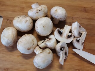 mushrooms on a wooden board