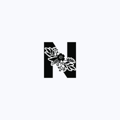 letter N leaf icon logo design concept, floral logo, icon, sign vector, vintage letter logo, classical lettering