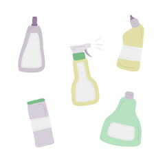 Vector set of products for cleaning. Isolated on a white background. Vector illustration.