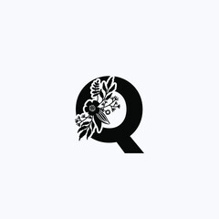 letter Q leaf icon logo design concept, floral logo, icon, sign vector, vintage letter logo, classical lettering
