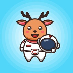 Funny Astronaut deer holding helm with smile face