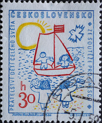 Czechoslovakia Circa 1958: A postage stamp printed in Czechoslovakia showing a picture Children's...