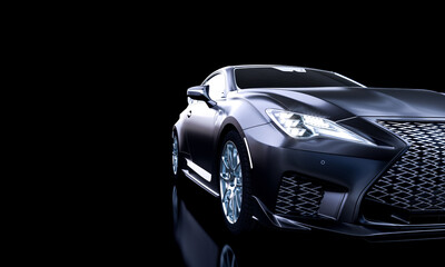 black luxury sports car on dark background.