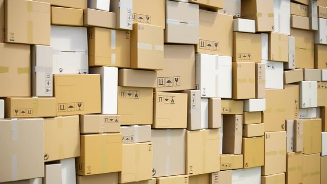 Huge pile cardboard delivery boxes. Stack of carton boxes. Parcels. Shipping.