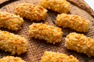 Panellets, traditional sweet dessert from Barcelona and Valencia made with potato, eggs, sugar and different nuts like almonds or  pinions. 