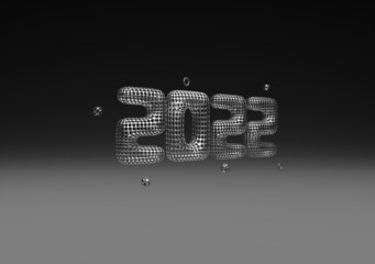 Happy New Year 2022. 3d rending poster template design with black texture.
