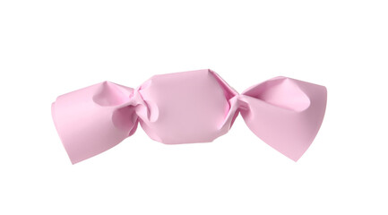 Delicious candy in light pink wrapper isolated on white