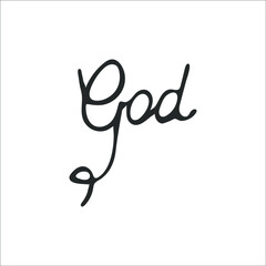 Hand-drawn Christian inscription and word "God" isolated on white background. Calligraphic inscription. Religion and Christianity. Christian words and phrases. Vector illustration 