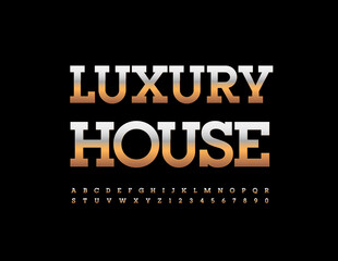 Vector elite Logo Luxury House. Modern Golden Font. Artistic Alphabet Letters and Numbers set