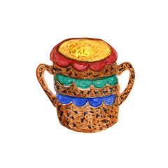 illustration watercolor ceramic traditional tableware for lunch dinner suitable for wrapping paper posters printing on fabric