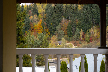 Landscape view of a home in the fall with all the colorful foliage