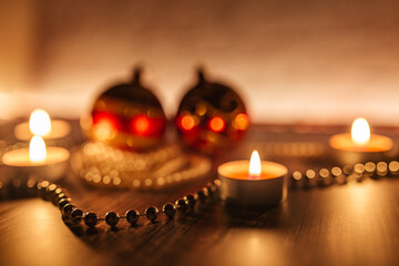 christmas blur bacground, decoration with candlelights