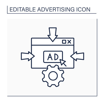 Macromarketing line icon. Influence marketing policies, strategies, and objectives on economy and society.Advertising concept. Isolated vector illustration. Editable stroke