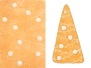 Christmas yellow textured background and Christmas abstract yellow tree isolated on white background