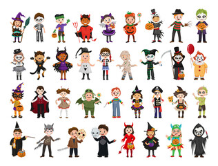 Children in Halloween costumes. Characters in flat style.