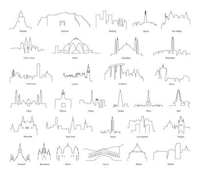 Collection of linear panoramas of cities of different countries.