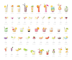 Collection of realistic cocktails. - obrazy, fototapety, plakaty