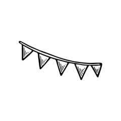 Festive garland with flags. Decoration element for holiday party. Hand drawn line vector illustration in doodle style.